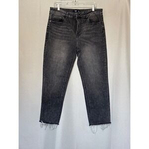 OAT New York Womens High Rise Straight Leg Jean Frayed Hem Black Acid Wash 12/31